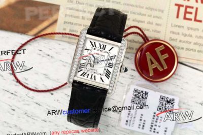 AF Swiss Replica Cartier Tank Solo Small Size White Roman Face Diamond Bezel Watch 